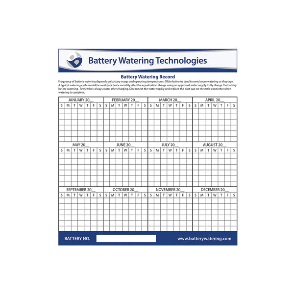 Battery Watering Record Label Battery Watering Technologies