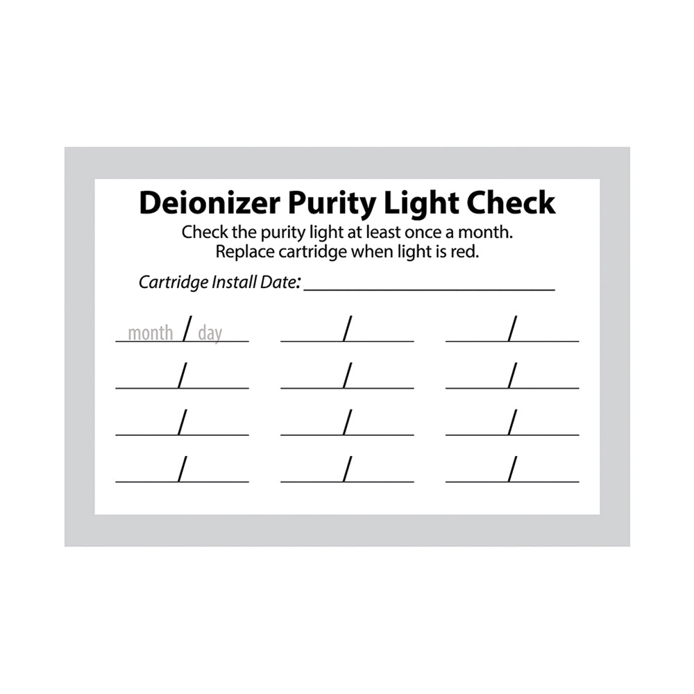 Etiqueta de verificación de la luz de pureza del desionizador